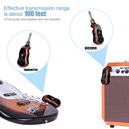 Aspectek Wireless Guitar System, Rechargeable Wireless Guitar Transmitter Receiver - Electric Guitar Headphone Amp with Original Clean, Bluesy, Flanger, Tremolo and Metal 5 Effectors