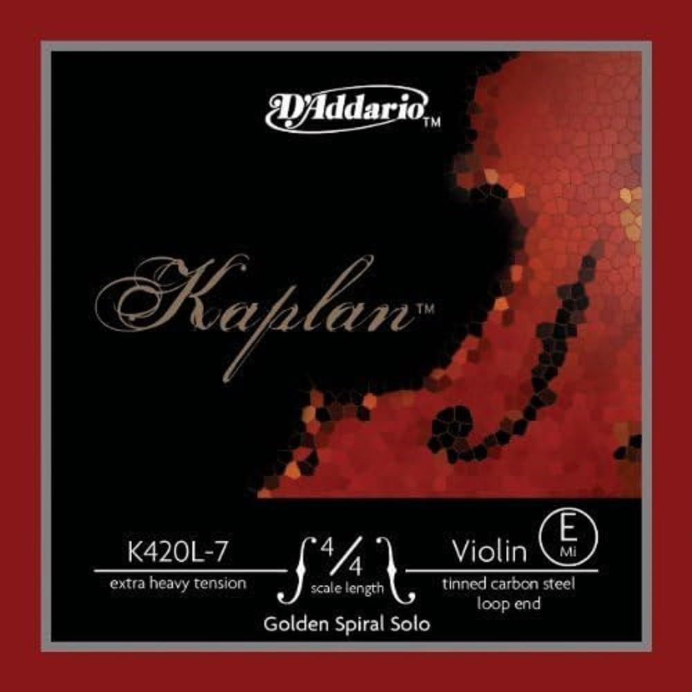 D'Addario Kaplan Golden Spiral Solo Violin String - Single E String - K420L-7 - Violin Strings - 4/4 Scale, Extra-Heavy Tension, Loop End
