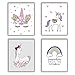 Unicorn Art Print Set Of 4 (10”X8”）Rainbow Art Painting Unicorn Gift For Girls,Canvas Painting Posters And Prints Wall Pictures For Kids Room Home Decor,No Frame
