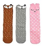 Shorven Baby Kids Cotton Non-Skid Socks Knee High Long Socks 3 Packs