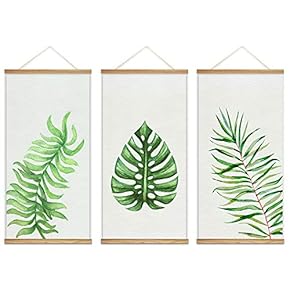 Hanging Poster with Wood Frames Beautiful Green Plants Home Wall Canvas Prints Ready to Hang - 18"x36"x3 Panels