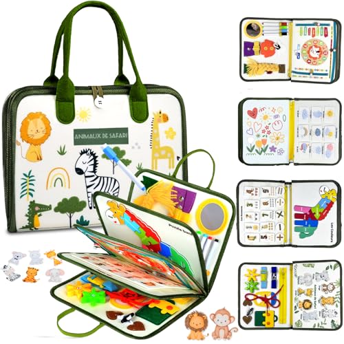 Almaxi French Busy Board Montessori Toy 3 Years, 8 in 1 Games Montessori Educational Activity and Development Toys, Games Plane Car Child Travel, Gift for Children Boy Girl 3 4 5 Years Old