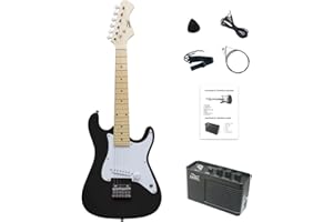 CB SKY 30 Inch Kids Electric Guitar Beginner Kit, Junior 1/4 Size Mini Electric Guitar for Children with 2W Amplifier, Beautiful Chritsmas Guitar Gifts (Black)