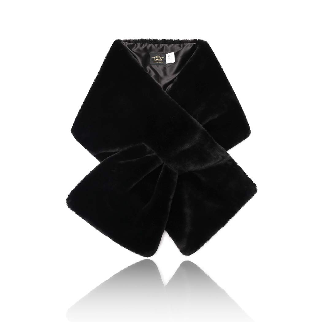 CanB Women’s Faux Fur Shawl - 1920s Style Bridal Wedding Wrap, Mink Look Stole For Evening Dresses