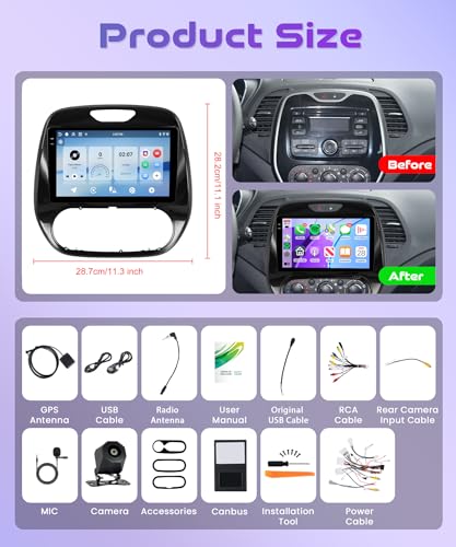 4G+128G Wireless Carplay Android Car Radio for Renault Captur Clio 2011-2018 9 Inch Incell Screen Car Radio with Android Car GPS Navi WiFi Mirror Link Bluetooth FM/RDS/EQ/SWC Rear Camera