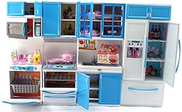 Amazon Com Blue Deluxe Modern Kitchen Compatible With Barbie Dolls Stove Fridge Micro Wave Etc Toys Games