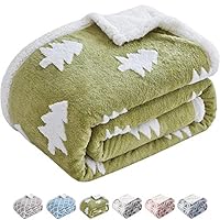 KAWAHOME Sherpa Fleece Winter Blanket Soft Plush Thick Warm Jacquard Blanket for Couch Sofa Bed Twin Size 66 X 90 Inches Green Tree