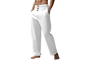 Runcati Mens Cotton Linen Pants Elastic Waist Casual Lightweight Loose Fit Beach Yoga Pants