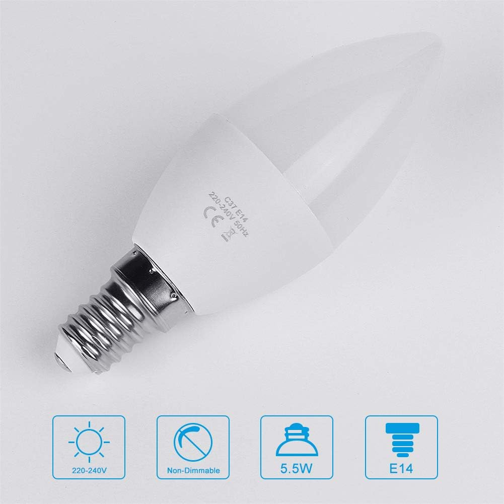 Vicloon E14 LED Candle Bulbs, 5 Pcs 5.5W C37 E14 LED Bulbs, 40W Incandescent Bulb Equivalent, 50W Halogen Bulb Equivalent - Image 5
