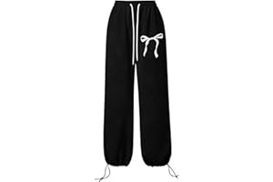Girls Bow Wide Leg Sweatpants Elastic High Waist Joggers Sweat Pants Teen Kids Baggy Straight Running Athletic Pants