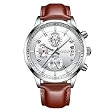 OLMECA Men's Watches Luxury Sports Casual Quartz Wristwatches Waterproof Chronograph Calendar Date Stainless Steel Band White Color