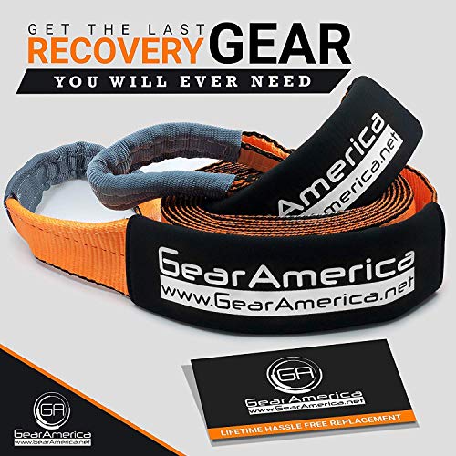 GearAmerica Heavy Duty Recovery Tow Strap | 35,000 lbs (17.5 Tons) Strength | 3" x20' Winch Extension | Triple Reinforced Loops + Protective Sleeves | Emergency Off Road 4x4 Towing | Free Storage Bag - Thumbnail 5
