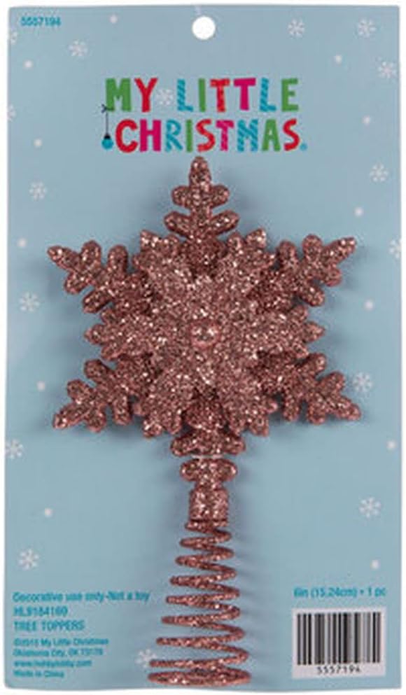 Tree Toppers - Glitter Snowflake Miniature Christmas Tree Topper - 6 Inches (Pink)