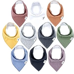 Diaper Squad 100% Organic Cotton Earthy Solid 10-Pack Baby Drool Bandana Bibs for Boys and Girls, Plain Colors
