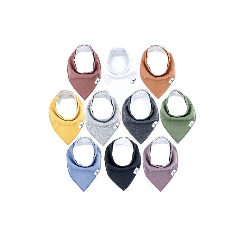 Diaper Squad 100% Organic Cotton Earthy Solid 10-Pack Baby Drool Bandana Bibs for Boys and Girls, Plain Colors