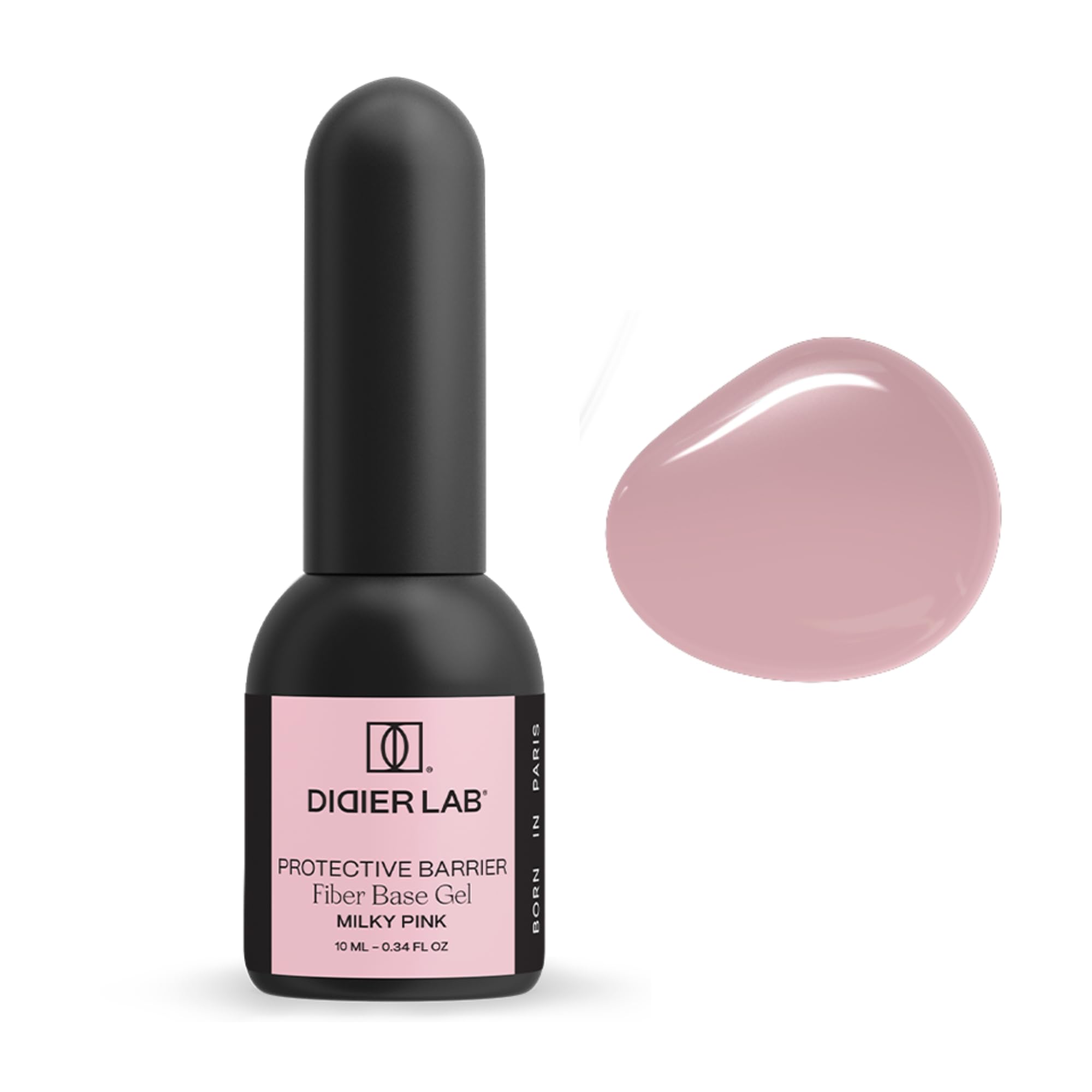 DIDIER LAB Fiber Gel Base Coat Milky Pink 10 ml - Strengthening LED UV Nail Base Coat with Fiberglass Particles - Long Lasting Self Leveling Formula with Vitamins for Natural Looking Nails