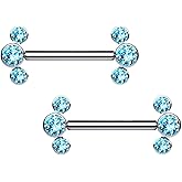 Pierced Owl - 14G G23 Implant Grade Titanium Threadless Push-in Triple Bezel Set CZ Crystal Ends Nipple Barbells, Sold as a Pair
