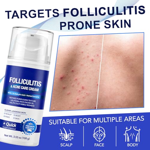 Folliculitis Cream 100g, Multi-Purpose Cream for Oily & Blemish-Prone Skin, Gentle Herbal Care for Smooth, Calm the Look of Redness, help reduce excess oil appearance, Suitable for Scalp, Face & Body