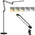 VEYFIY Floor Lamp for Living Room with 5 Color Temperatures, Stepless Dimming, Standing lamp with 360° Degree Swing Arms, 12W LED Modern Lamps for Bedroom, Office, Work (Black)