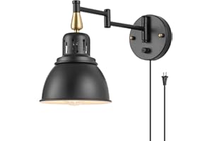 TRLIFE Dimmable Swing Arm Wall Lights with Plug in Cord Wall Mounted Light Industrial Wall Sconce , E26 Base, UL Listed(1 Pack)