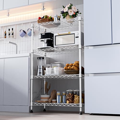 M MZG 454KG Storage Shelving Rack Multi-purpose 4 Tier Steel Wire Rack Organizer for Home Kitchen Office Chrome (34.8 x 60 x 136.5 cm (L x W x H)