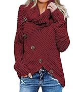Asvivid Button Cowl Neck Sweaters for Women Long Sleeve Asymmetric Wrap Pullover Sweater Jumper Tops
