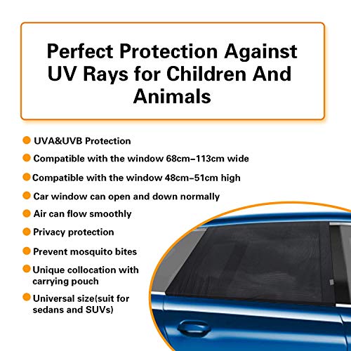 4 Pack Car Side Window Sun Shade, Car Sun Shade Blocking Car Mosquito Net for Baby - Car Side Rear Sun Shade with UV Rays Protection, Fit Most of Vehicle - 2 Pack for Front Window and 2 Pack for Back - Thumbnail 2