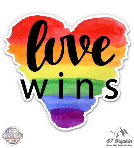 Love Wins Rainbow Heart - 3" Vinyl Sticker - For Car Laptop I-Pad Phone Helmet Hard Hat - Waterproof Decal