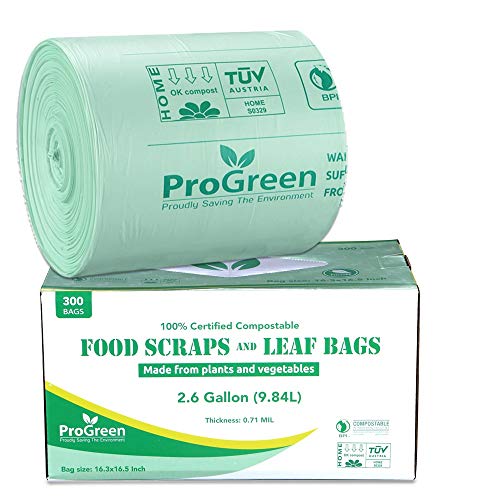 ProGreen 100 Compostable Bags 2.6 Gallon, 300 Count, Extra Thick 0.71