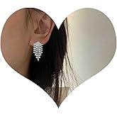 Allereyae Vintage Crystal Chandelier Dangle Earrings Rhinestone Tassel Chain Earrings Wedding Chandelier Earrings Gold Tennis Chain Earrings Jewelry for Women (Gold)