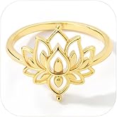 Grmpt 14K Gold Plated Lotus Flower Rings for Women Stainless Steel Lotus Rings Size 7 Flower Ring