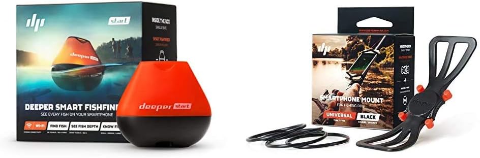 Deeper START Smart Fish Finder – Castable Wi-Fi fish finder for recreational fishing from dock & Smartphone Mount for Fishing Rod – see phone and keep hands free while using Deeper Sonars