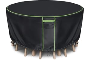 HIGHTQURO Round Patio Table Cover for Outdoor Table Chairs Set,600D Outdoor Furniture Cover Waterproof,Tear Resistance and Anti-UV,62" Dia x 28" H,Black