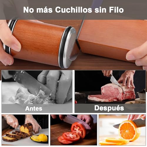 Afilador de Cuchillos Rodante Profesional, Rodillo Afilador de Cocina con Discos de Diamante Industrial 400/1000 Proporciona Ángulo Molienda Magnético 15° 20° para Afila Fácilmente Todo Tipo Cuchillos