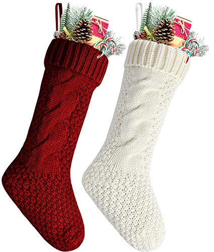 Goege Bailey Unique Red and White Knit Christmas Stockings 18" Pack 2