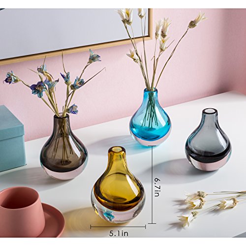 CASAMOTION Home Decor Accent Vase Hand Blown Art Solid Color Glass Bud