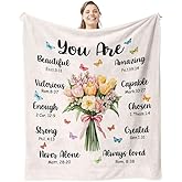FTEFueie Christian Gifts for Women, Religious Inspirational Birthday Blanket with Floral Butterfly, Spiritual Gift for Women, Baptism Confirmation Bible Verse Throw Blankets for Girls 50"x 60"