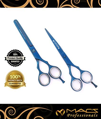 MACS PROFESSIONAL Blue Titanium Razor Edge Series-Hair Cutting &amp; Texturizing Scissors/ Shears-Set 6.5" With Fine Setting / Adjustment Tension With free Black Leather Case (Full Set)