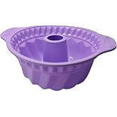 Anphly 9 Inch Purple Silicone Fluted Cake Pan, Non-stick Baking Mold with Handle for Bundt Cakes Bread and Desserts