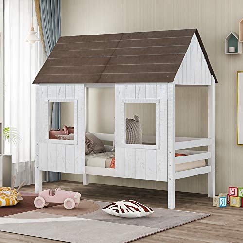 Merax Wooden Twin Bed Frames for Toddlers Kids Bed Frame Twin Size House Bed Platform Bed Frame