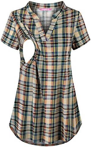 JOYMOM Maternity Notch Neck Cuffed Sleeve Nursing Blouses Breastfeeding Clothes