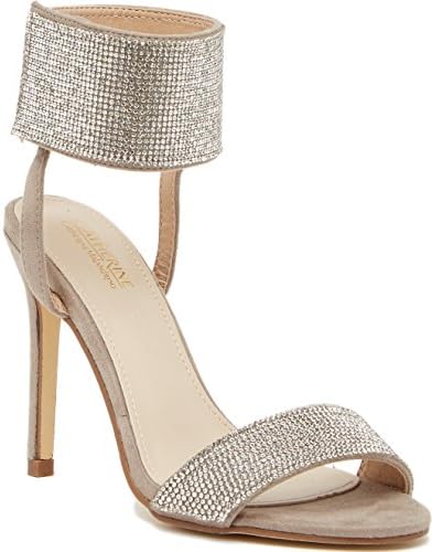 CATHERINE CATHERINE MALANDRINO Pandel Womens Vegan Fashion Dazzling Rhinestone Embellished Stiletto Heel Sandal, Beige, Size 9, US