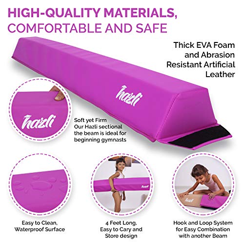 Hazli Folding Gymnastics Balance Beam for Home Practice - 8 ft Balance Beams for Gymnastic - Great Balance Beam for Kids - Soft Yet Sturdy Gym Equipment for Children (4ft Pink Sectional Beam)