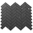 Stone Center Online Nero Marquina Black Marble 1x3 Herringbone Mosaic Tile Honed Kitchen Bath Wall Floor Backsplash Shower (1 Sheet)