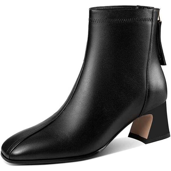 Botines De Mujer TinaCus, Piel Auténtica Hechos A Mano, Cremallera Lateral, Tacón Bajo Grueso, Color Negro, Talla 42 EU