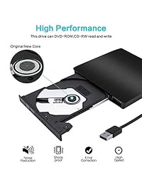 Quemador de DVD y CD externo USB 3.0 Ultra delgado CD DVD-RW lector Regrabadora reproductor de disco, unidad óptica externa, DVD ROM Drive para AC OSX, Windows10 Vista 7 8 8.1