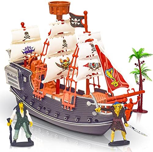ArtCreativity 10 Inch Pirate Boat, Detailed Pirate Ship Toy