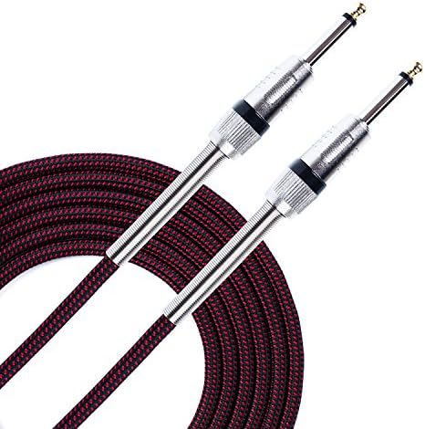 Kinmoku Guitar Instrument Cable 10 FT TS Solid Bass Cable Standard 1/4 Inch Instrument Cable Braided Jacket Audio Signal Cord Straight to Straight Jack Cable with Spring Protect for Guitar Gigs