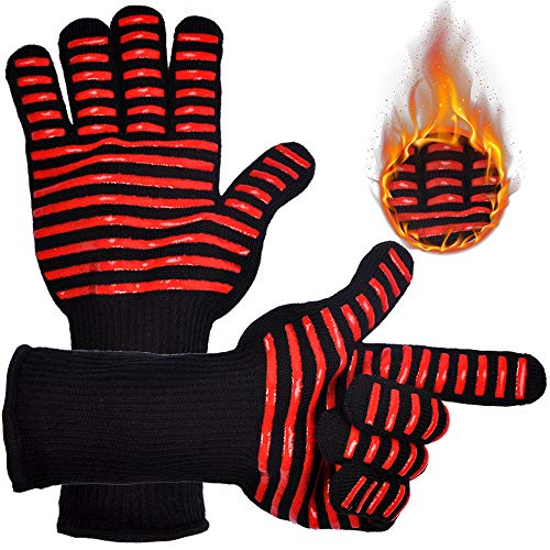 PROKITCHEN BBQ Grill Oven Gloves Heat Resistant Cooking Mitts Silicone for BBQ Grill, Deep Fry, Fire Pit, Campfire & Meat Smoking, 1 Pair
