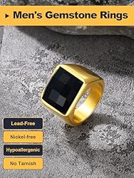U7 Mens Black Onyx Rings 18K Gold Plated Stainless
